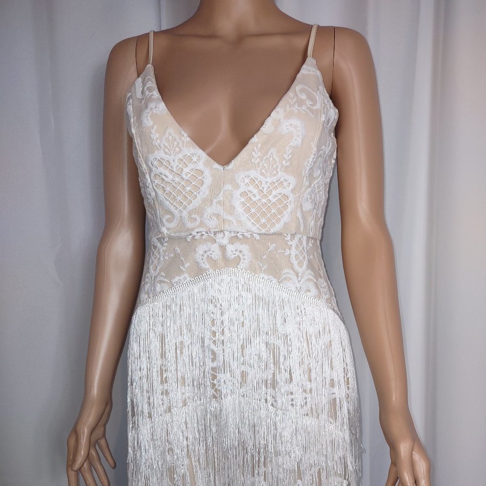 Missguided white and nude lace, white fringe  UK size 10, Eur size 38, US size 6